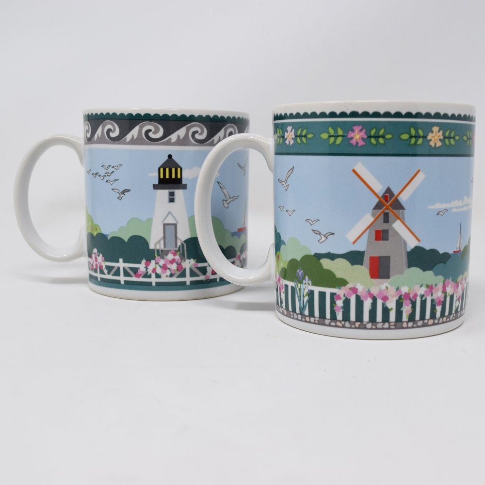 2 Sakura Nantucket Shoreline Mugs Claire Murray Cottagecore Coastal Seaside Set